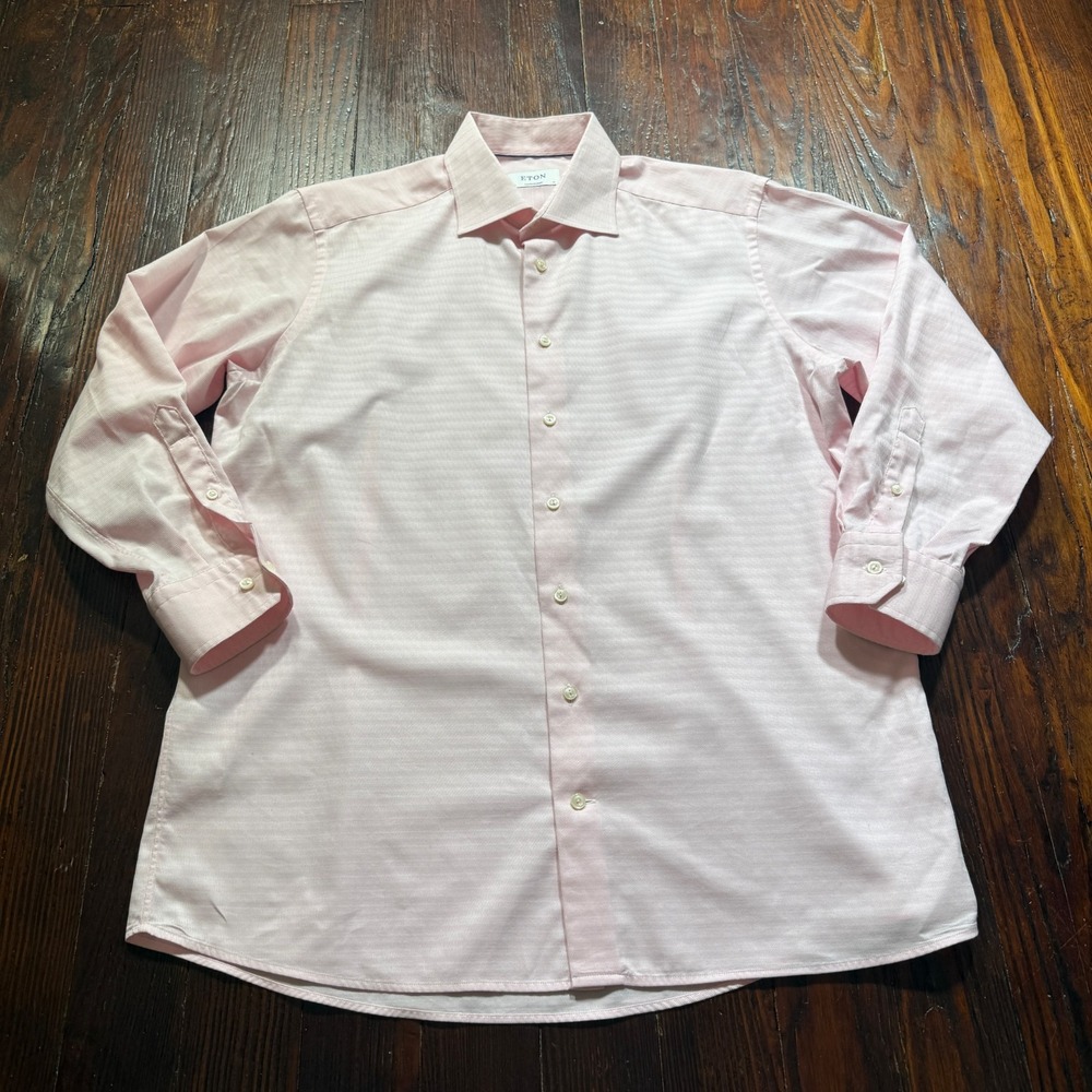 ETON Contemporary Dress Shirt Mens 43 - 17 Pink Textured Striped Button - EUC
